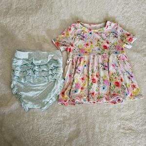 Posh Peanut 6-12m Easter Bunny Rose Peplum 2pc Bummie Set Bamboo